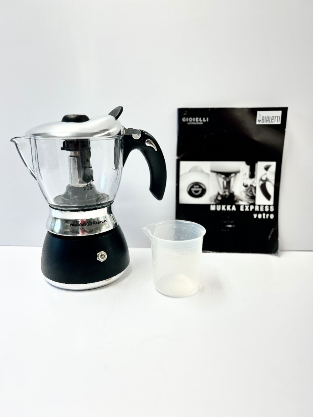 Bialetti Mukka Express Vetro Glass Moka Pot with Manual and Measuring Cup